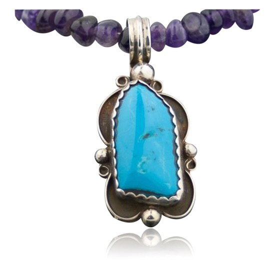 Handmade RARE Certified Authentic Navajo Native .925 Sterling Silver Turquoise and Amethyst Native American Necklace 390574579649