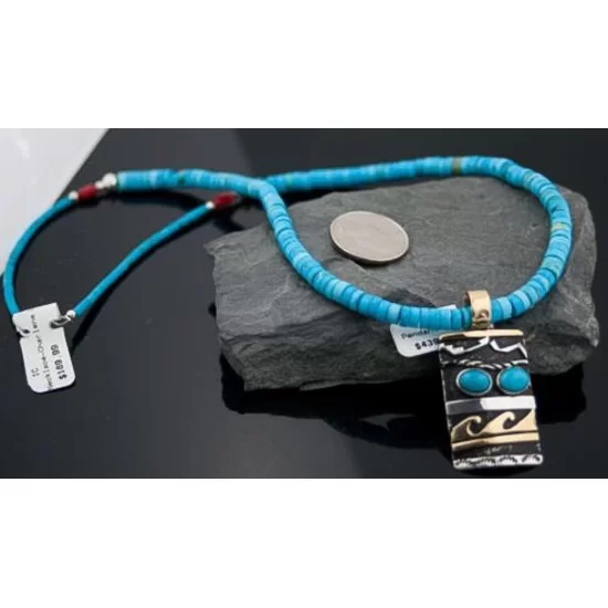 Handmade Wave Certified Authentic Navajo .925 Sterling Silver and 12kt Gold Filled Natural Turquoise Native American Necklace 390589037477