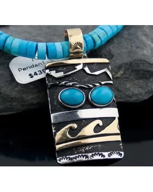 Handmade Wave Certified Authentic Navajo .925 Sterling Silver and 12kt Gold Filled Natural Turquoise Native American Necklace 390589037477