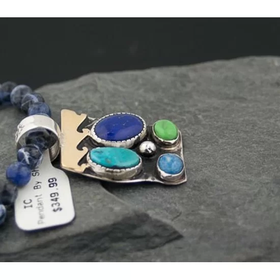 Handmade Wave Certified Authentic Navajo Native .925 Sterling Silver 12kt Gold Filled Turquoise and LAPIS Native American Necklace 370787971060 Handmade Wave Certified Authentic Navajo Native .925 Sterling Silver 12kt Gold Filled Turquoise and LAPIS Native American Necklace 370787971060