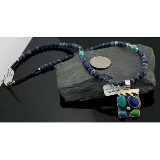 Handmade Wave Certified Authentic Navajo Native .925 Sterling Silver 12kt Gold Filled Turquoise and LAPIS Native American Necklace 370787971060 Handmade Wave Certified Authentic Navajo Native .925 Sterling Silver 12kt Gold Filled Turquoise and LAPIS Native American Necklace 370787971060