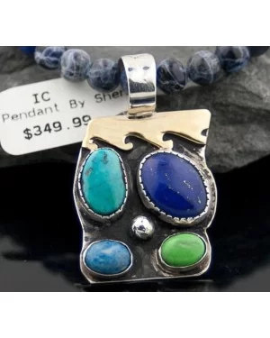 Handmade Wave Certified Authentic Navajo Native .925 Sterling Silver 12kt Gold Filled Turquoise and LAPIS Native American Necklace 370787971060