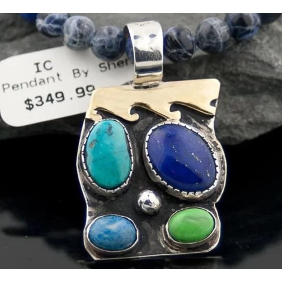 Handmade Wave Certified Authentic Navajo Native .925 Sterling Silver 12kt Gold Filled Turquoise and LAPIS Native American Necklace 370787971060 Handmade Wave Certified Authentic Navajo Native .925 Sterling Silver 12kt Gold Filled Turquoise and LAPIS Native American Necklace 370787971060