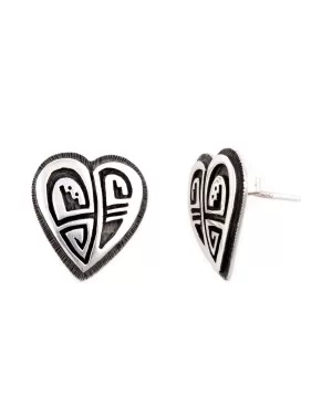 Heart .925 Sterling Silver Certified Authentic Handmade Hopi Native American Earrings  27255