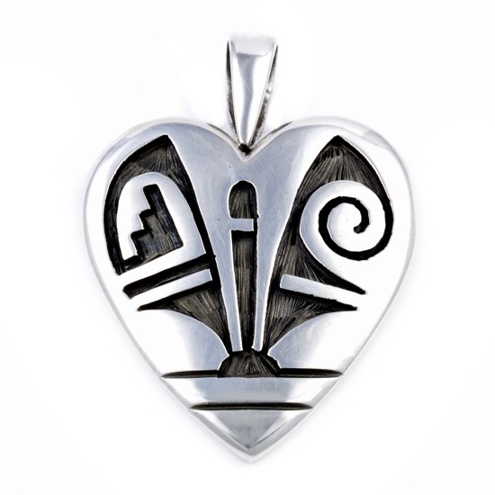 Heart .925 Sterling Silver Certified Authentic Handmade Hopi Native American Pendant  24542