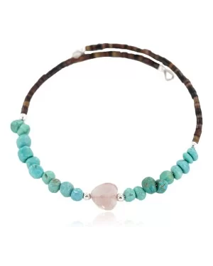 Heart Certified Authentic Navajo Natural Pink Quartz Heishi Native American Adjustable Wrap Bracelet 13151-13