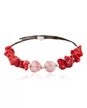 Heart Navajo Certified Authentic Heishi Coral Pink Quartz Native American Adjustable Wrap Bracelet 13159-14