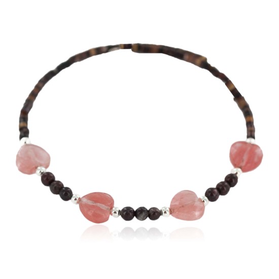 Heart Navajo Certified Authentic Heishi Jasper Pink Quartz Native American Adjustable Wrap Bracelet 13151-72 All Products NB160427201340 13151-72 (by LomaSiiva)
