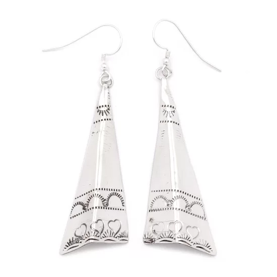 Heart Sun .925 Starling Silver Certified Authentic Handmade Navajo Native American Earrings  27265-4