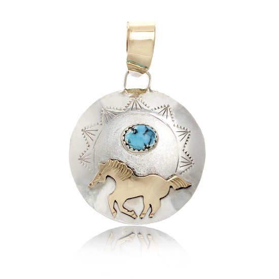 Horse 12kt Gold Filled and .925 Sterling Silver Certified Authentic Handmade Delicate Navajo Native American Natural Turquoise Pendant 17043-9 All Products NB160107222239 17043-9 (by LomaSiiva)