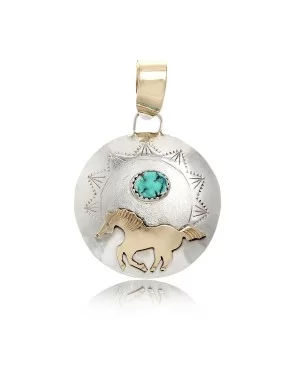 Horse 12kt Gold Filled and .925 Sterling Silver Certified Authentic Handmade Very Delicate Navajo Native American Natural Turquoise Pendant 24510-1 Horse 12kt Gold Filled and .925 Sterling Silver Certified Authentic Handmade Very Delicate Navajo Native American Natural Turquoise Pendant 24510-1