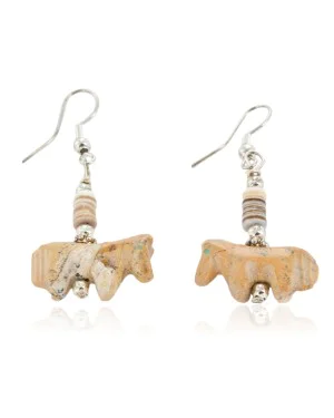 Horse Certified Authentic Navajo .925 Sterling Silver Hooks Natural Jasper Heishi Native American Earrings 18146-3