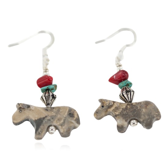 Horse Certified Authentic Navajo .925 Sterling Silver Hooks Natural Turquoise and Green Jasper Coral Dangle Native American Earrings 97002-8 Horse Certified Authentic Navajo .925 Sterling Silver Hooks Natural Turquoise and Green Jasper Coral Dangle Native American Earrings 97002-8