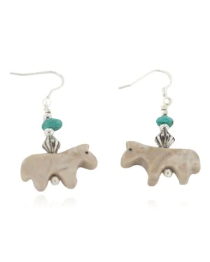 Horse Certified Authentic Navajo .925 Sterling Silver Hooks Natural Turquoise and Jasper Native American Dangle Earrings 97002-10 Horse Certified Authentic Navajo .925 Sterling Silver Hooks Natural Turquoise and Jasper Native American Dangle Earrings 97002-10