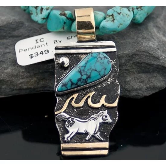 Horse Handmade RARE Certified Authentic Navajo .925 Sterling Silver 12kt Gold Filled Turquoise Native American Necklace 390578017480 Horse Handmade RARE Certified Authentic Navajo .925 Sterling Silver 12kt Gold Filled Turquoise Native American Necklace 390578017480