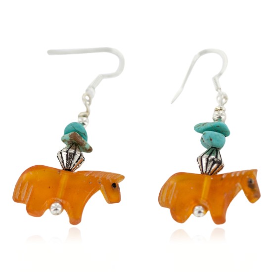 Horse Navajo Certified Authentic .925 Sterling Silver Hooks Natural Turquoise and Resin Dangle Native American Earrings 97002-4