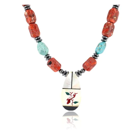 Inlaid Bird Certified Authentic Navajo .925 Sterling Silver Jasper Turquoise Native American Necklace 750114-4 Inlaid Bird Certified Authentic Navajo .925 Sterling Silver Jasper Turquoise Native American Necklace 750114-4