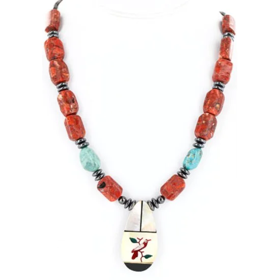 Inlaid Bird Certified Authentic Navajo .925 Sterling Silver Jasper Turquoise Native American Necklace 750114-4 Inlaid Bird Certified Authentic Navajo .925 Sterling Silver Jasper Turquoise Native American Necklace 750114-4