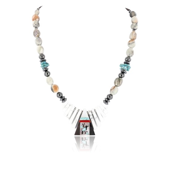 Inlaid Bird Certified Authentic Navajo .925 Sterling Silver WHITE Turquoise Native American Necklace 371051393162