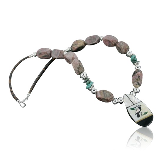 Inlaid BirdCertified Authentic Navajo .925 Sterling Silver Jasper and Turquoise Native American Necklace 15422-74