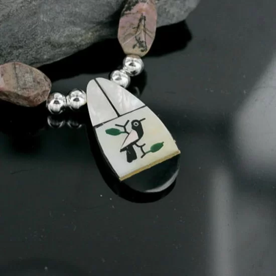 Inlaid BirdCertified Authentic Navajo .925 Sterling Silver Jasper and Turquoise Native American Necklace 15422-74 Inlaid BirdCertified Authentic Navajo .925 Sterling Silver Jasper and Turquoise Native American Necklace 15422-74