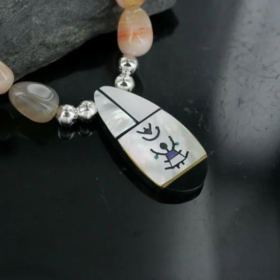Inlaid Certified Authentic Navajo .925 Sterling Silver Carnelian and Turquoise Native American Necklace 15213-20-0