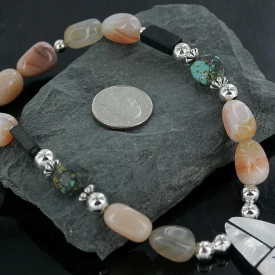 Inlaid Certified Authentic Navajo .925 Sterling Silver Carnelian and Turquoise Native American Necklace 15213-20-0