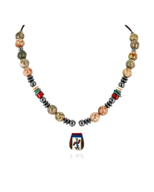 Inlaid Certified Authentic Navajo .925 Sterling Silver Turquoise Coral Jasper Hematite Native American Necklace 750181-1
