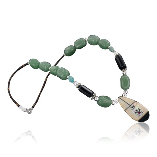 Authentic Navajo Sterling Silver Jade and Turquoise Native American Necklace Authentic Navajo Sterling Silver Jade and Turquoise Native American Necklace