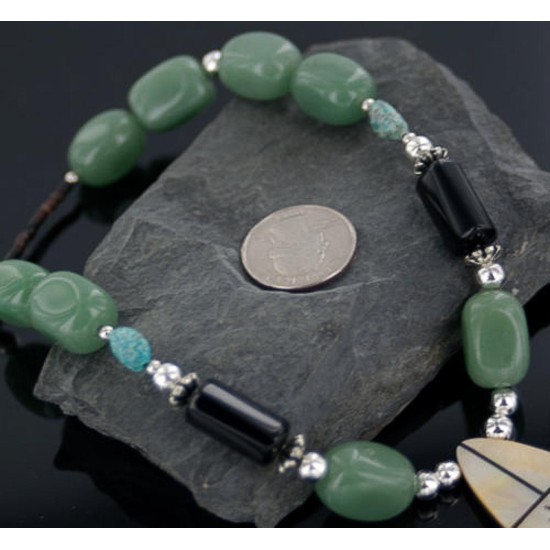 Authentic Navajo Sterling Silver Jade and Turquoise Native American Necklace Authentic Navajo Sterling Silver Jade and Turquoise Native American Necklace