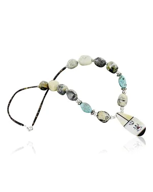 InlaidCertified Authentic Navajo .925 Sterling Silver Jasper Turquoise 0828 Native American Necklace 18108-12