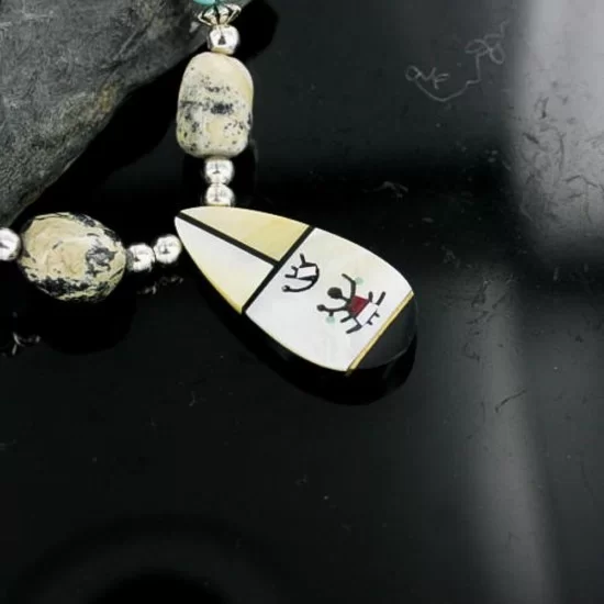 InlaidCertified Authentic Navajo .925 Sterling Silver Jasper Turquoise 0828 Native American Necklace 18108-12 InlaidCertified Authentic Navajo .925 Sterling Silver Jasper Turquoise 0828 Native American Necklace 18108-12