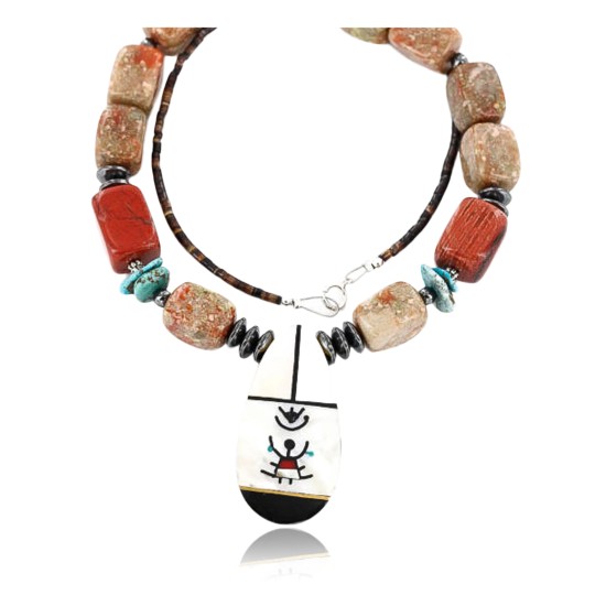 InlaidCertified Authentic Navajo .925 Sterling Silver Jasper Turquoise Native American Necklace 15868-1
