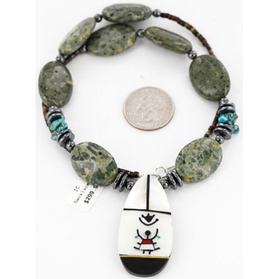 InlaidCertified Authentic Navajo .925 Sterling Silver Jasper Turquoise Native American Necklace 15880-1