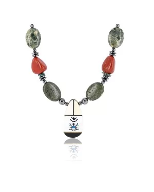 InlaidCertified Authentic Navajo .925 Sterling Silver Jasper Turquoise Native American Necklace 15880-2 InlaidCertified Authentic Navajo .925 Sterling Silver Jasper Turquoise Native American Necklace 15880-2