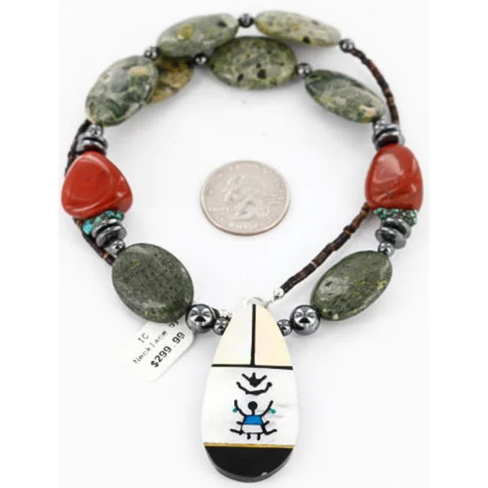 InlaidCertified Authentic Navajo .925 Sterling Silver Jasper Turquoise Native American Necklace 15880-2 InlaidCertified Authentic Navajo .925 Sterling Silver Jasper Turquoise Native American Necklace 15880-2