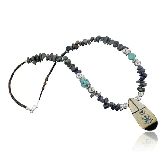 InlaidCertified Authentic Navajo .925 Sterling Silver Lapis Turquoise Native American Necklace 15213-2-0