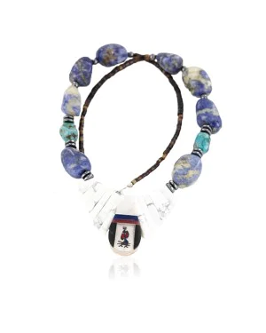 InlaidCertified Authentic Navajo .925 Sterling Silver LAPIS Turquoise Native American Necklace 15854-7 InlaidCertified Authentic Navajo .925 Sterling Silver LAPIS Turquoise Native American Necklace 15854-7