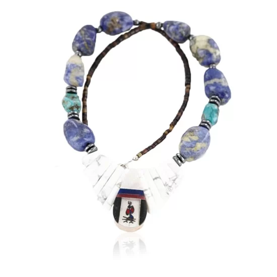 InlaidCertified Authentic Navajo .925 Sterling Silver LAPIS Turquoise Native American Necklace 15854-7