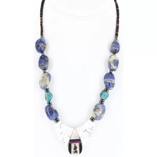 InlaidCertified Authentic Navajo .925 Sterling Silver LAPIS Turquoise Native American Necklace 15854-7