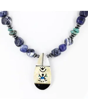 InlaidCertified Authentic Navajo .925 Sterling Silver Lapis Turquoise Native American Necklace 370998054828