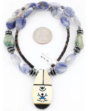 InlaidCertified Authentic Navajo .925 Sterling Silver Lapis Turquoise Native American Necklace 371033899518