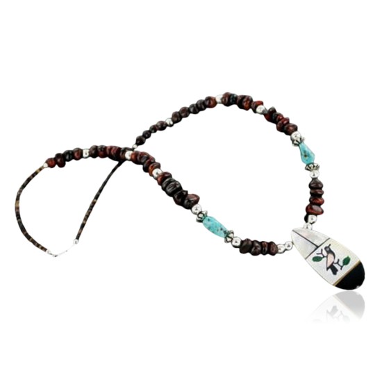 InlaidCertified Authentic Navajo .925 Sterling Silver Tigers Eye Turquoise Native American Necklace 390661969194