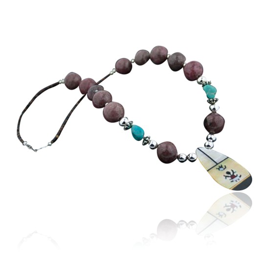 InlayCertified Authentic Navajo .925 Sterling Silver Jasper Turquoise Native American Necklace 390647993745