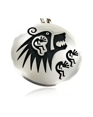 Kokopelli Bear Certified Authentic Hopi .925 Sterling Silver Signed Pin and Pendant Native American Necklace 15025