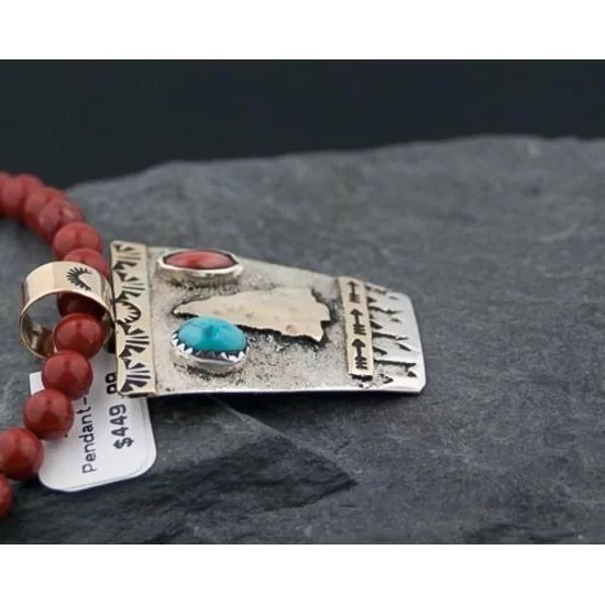 Large 12kt Gold Filled Handmade Arrowhead Certified Authentic Navajo .925 Sterling Silver Turquoise Native American Necklace 370812723028