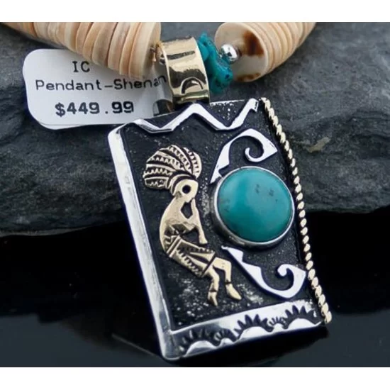 Large 12kt Gold Filled Handmade Kokopelli Certified Authentic Navajo .925 Sterling Silver Turquoise Native American Necklace 370805366233 Large 12kt Gold Filled Handmade Kokopelli Certified Authentic Navajo .925 Sterling Silver Turquoise Native American Necklace 370805366233