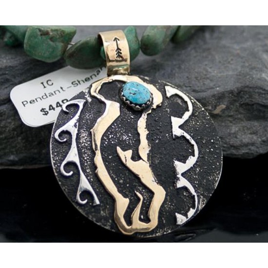 Large 12kt Gold Filled Handmade KokopeLli Certified Authentic Navajo .925 Sterling Silver Turquoise Native American Necklace 370829502798 Large 12kt Gold Filled Handmade KokopeLli Certified Authentic Navajo .925 Sterling Silver Turquoise Native American Necklace 370829502798