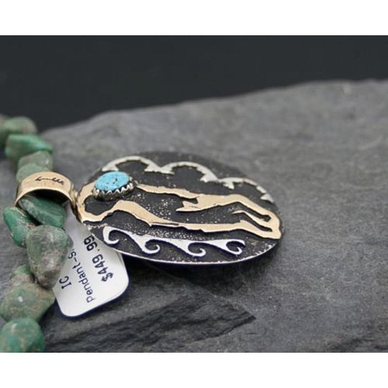 Large 12kt Gold Filled Handmade KokopeLli Certified Authentic Navajo .925 Sterling Silver Turquoise Native American Necklace 370829502798 Large 12kt Gold Filled Handmade KokopeLli Certified Authentic Navajo .925 Sterling Silver Turquoise Native American Necklace 370829502798