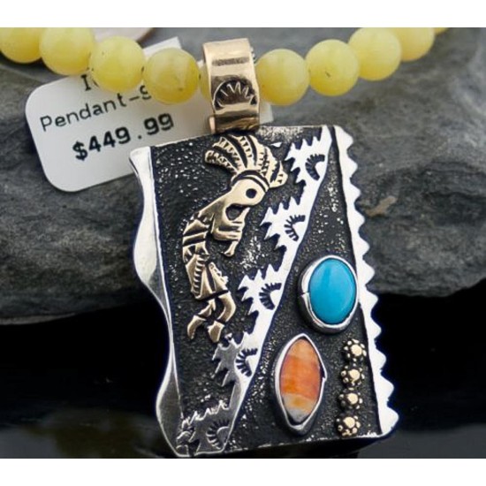 Large 12kt Gold Filled Handmade Kokopelli Certified Authentic Navajo .925 Sterling Silver Turquoise Native American Necklace 390590582539